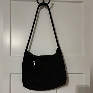 Lina Shoulder Handbag Purse Black Crochet Fully Lined